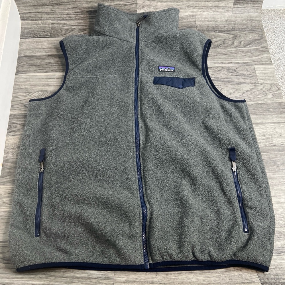 Patagonia Synchilla Mens Vest Full Zip Gray Blue Fleece Zip Pockets XL